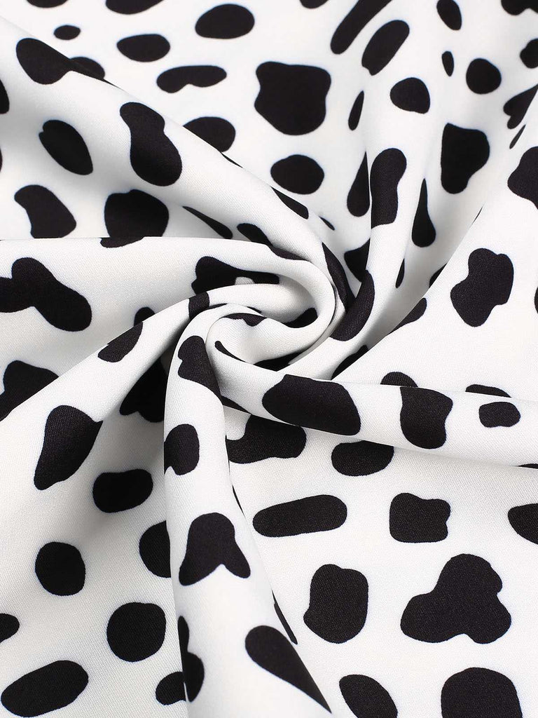 Black 1970s Cow Spots Patchwork Dress, vintage dress, retro fashion - perfect for women who love vintage and retro fashion