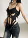 Black 1970s Cutout Bodycon Strap Bodysuit - vintage fashion, retro style, classic black