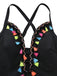 Black 1970s Deep V-Neck Tassels One-Piece Swimsuit - vintage swimsuit, pin-up style, classic black