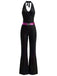 Black 1970s Disco Sequined Halter Flared Jumpsuit - vintage jumpsuit, retro fashion, classic black
