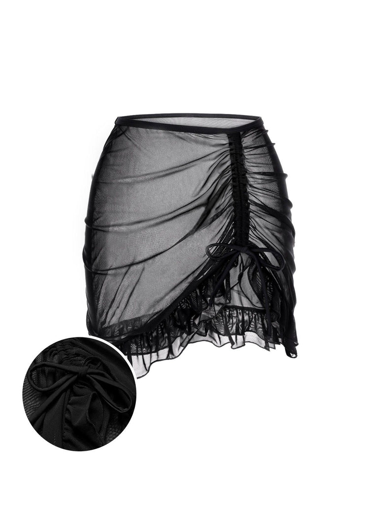 She finds her 1970s story in this Black 1970s Double-Layered Ruffled Cover-Up