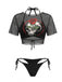 Black 1970s Gothic Skull Rose Mesh Tie Bikini Set & Cover-Up - vintage swimsuit, pin-up swimwear for vintage lovers