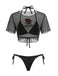 Black 1970s Gothic Skull Rose Mesh Tie Bikini Set & Cover-Up - vintage swimsuit, pin-up swimwear for vintage lovers