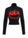 Black 1970s Halloween Pumpkin Faux Mink Sweater - vintage fashion, retro style, classic black