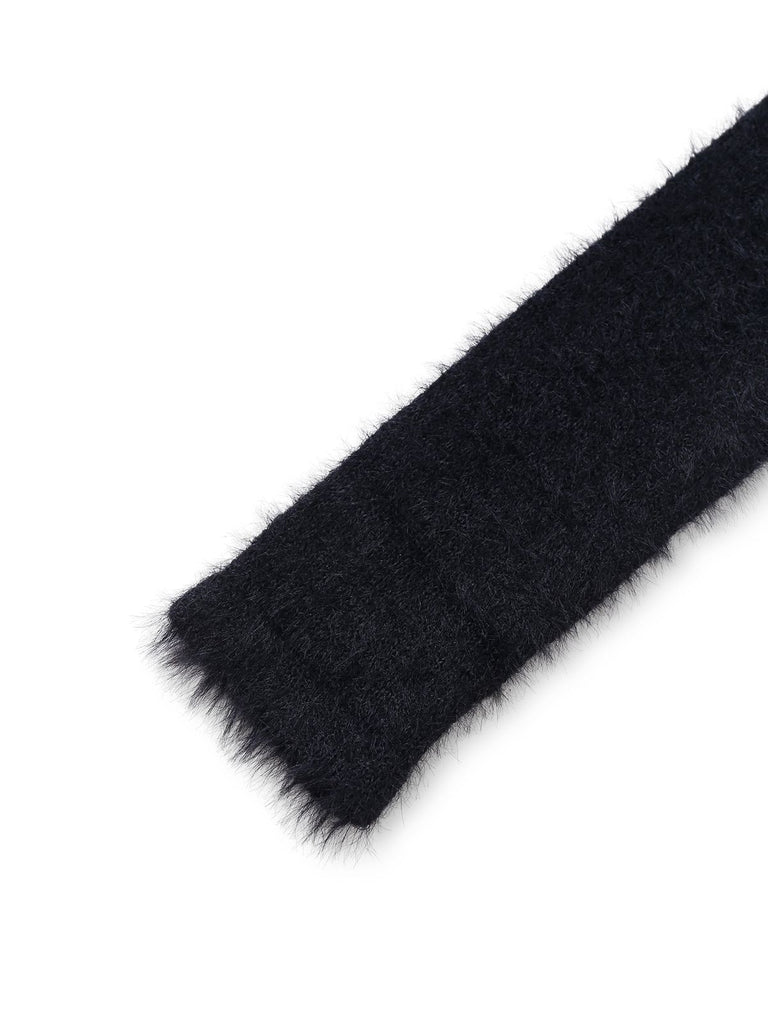 Black 1970s Halloween Pumpkin Faux Mink Sweater - vintage fashion, retro style, classic black