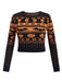 Black 1970s Halloween Skull Bat Crop Sweater, vintage fashion, retro style - perfect for women who love vintage and retro fashion
