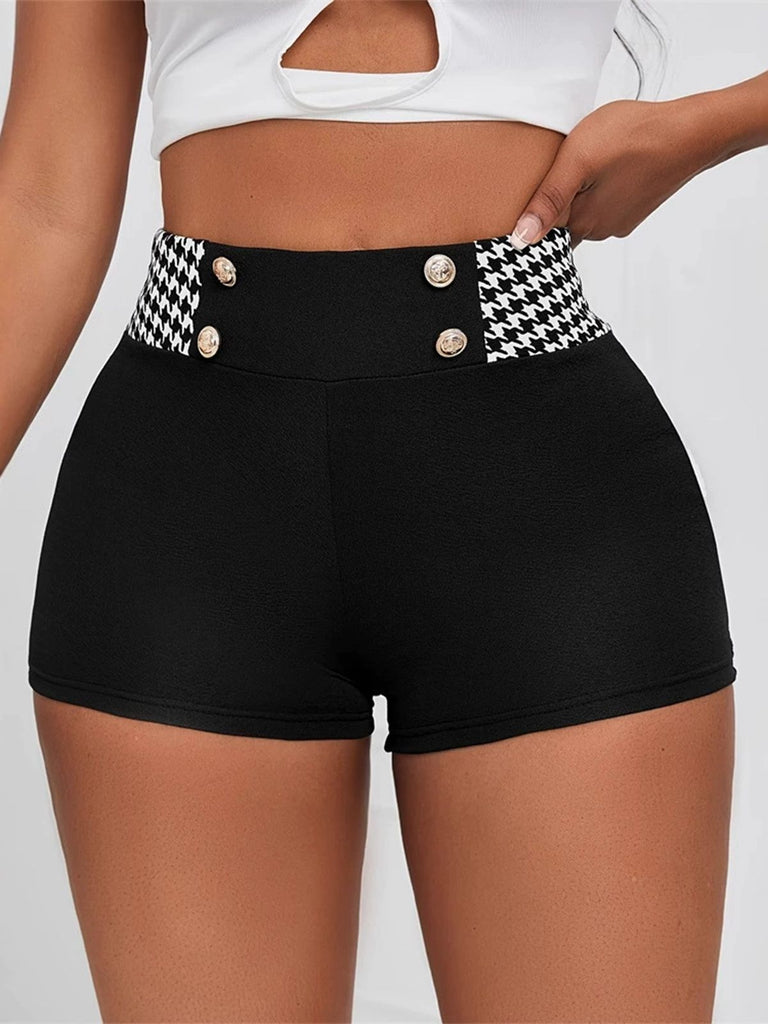 This Black 1970s Houndstooth Patchwork Tight Shorts whispers 1970s secrets to those who notice