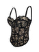 Black 1970s Lace Floral Herringbone Corset - vintage fashion, retro style, classic black