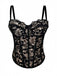 Black 1970s Lace Floral Herringbone Corset - vintage fashion, retro style, classic black