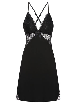 Black 1970s Lace Patchwork Spaghetti Straps Nightgown, vintage fashion, retro style - perfect for women who love vintage and retro fashion