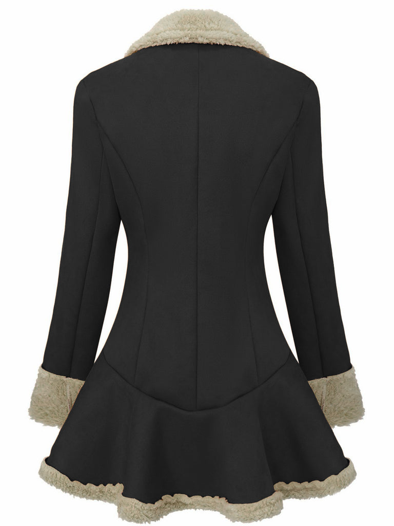 Black 1970s Lapel Flared Hem Suede Jacket - vintage fashion, retro style, classic black