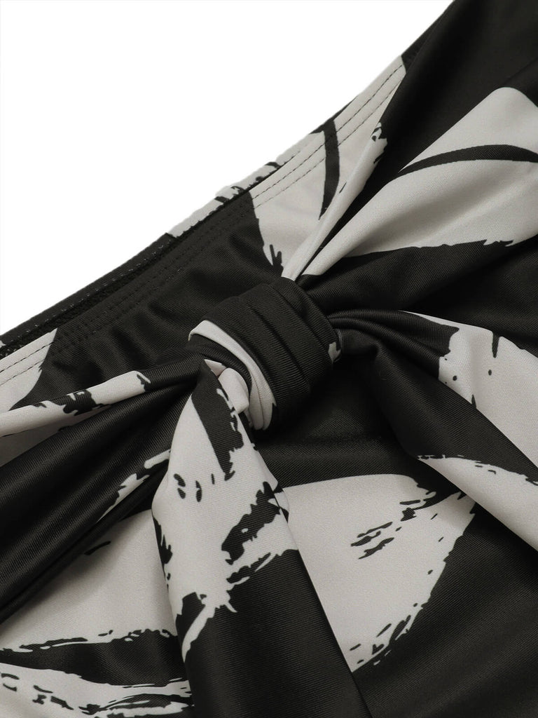 Black 1970s Leaves Strap Bikini & Long Cover-Up, vintage swimsuit, pin-up swimwear - perfect for women who love vintage and retro fashion