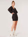 Black 1970s Mesh Off Shoulder Pearl Wrinkle Dress — a 1970s silhouette that turns sidewalks into runways