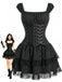 Black 1970s Pinstripe Corset Lace-Up Tiered Lace Dress, vintage dress, retro fashion - vintage inspired fashion