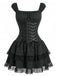 Black 1970s Floral Square Neck Striped Dress