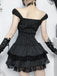 Black 1970s Floral Square Neck Striped Dress 5