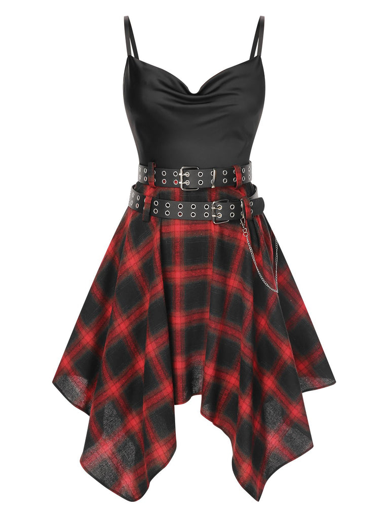 Black 1970s Plaid Cowl Neck Dress, vintage dress, retro fashion - perfect for women who love vintage and retro fashion
