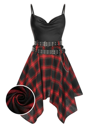She slips into this Black 1970s Plaid Cowl Neck Dress and suddenly it's a 1970s daydream