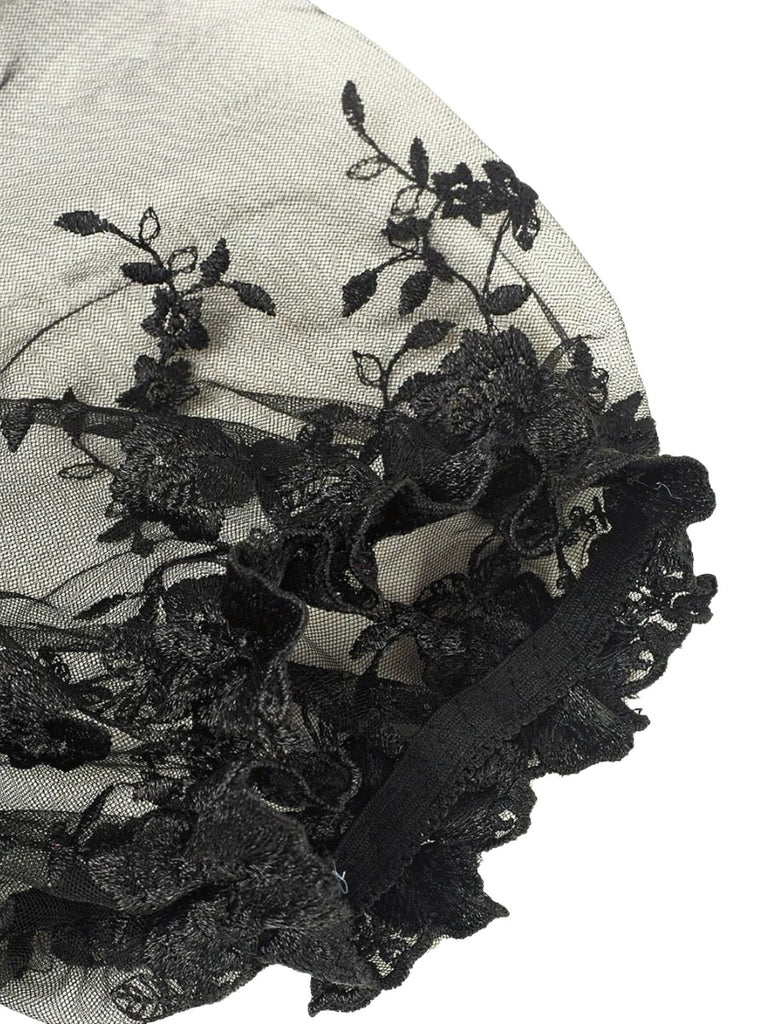 Black 1970s Puff Sleeve Lace Corset Top - vintage fashion, retro style, classic black