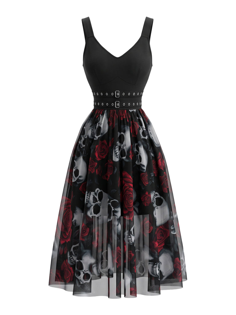 Black 1970s Floral Dress 2