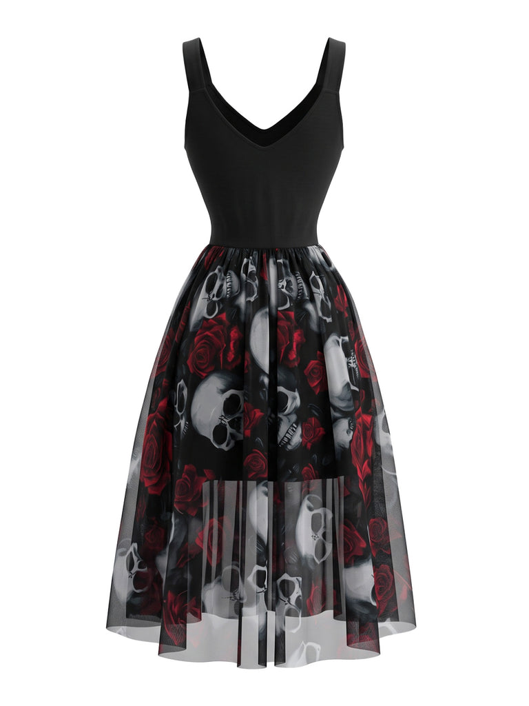 Black 1970s Floral Dress 3