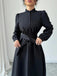 Black 1970s Solid Button Belted Dress - vintage dress, retro fashion, classic black