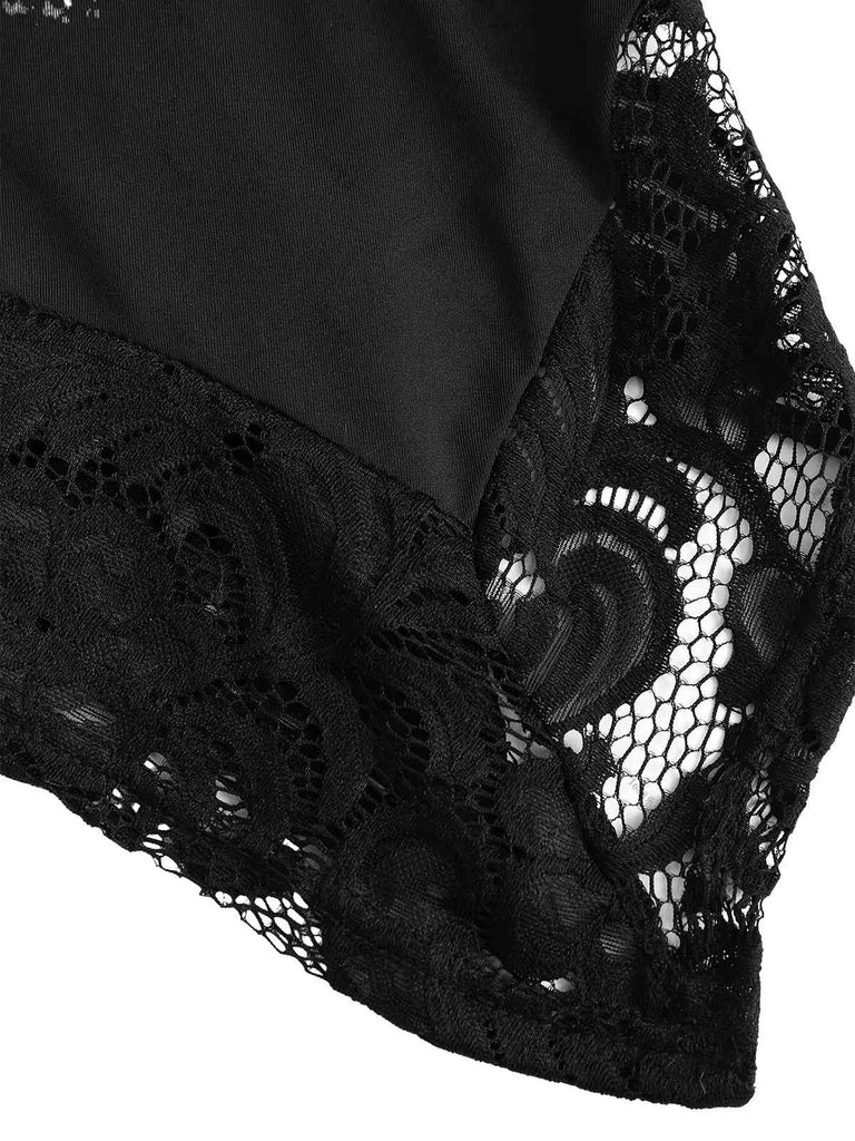 Black 1970s Solid Heart Button Lace Tunic Top - vintage fashion, retro style, classic black