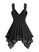 [Plus Size] Black 1970s Solid Heart Button Lace Tunic Top, vintage top, retro blouse - perfect for women who love vintage and retro fashion