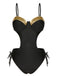 Black 1970s Spaghetti Strap Hollow One-Piece Swimsuit, vintage swimsuit, pin-up swimwear - perfect for women who love vintage and retro fashion
