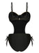 Black 1970s Spaghetti Strap Hollow One-Piece Swimsuit, vintage swimsuit, pin-up swimwear - perfect for women who love vintage and retro fashion