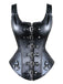 Black 1970s Square Neck Leather Steampunk Top - vintage fashion, retro style, classic black