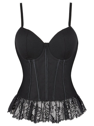She slips into Black 1970s Steampunk Lace Patchwork Strap Corset and channels 1970s screen sirens