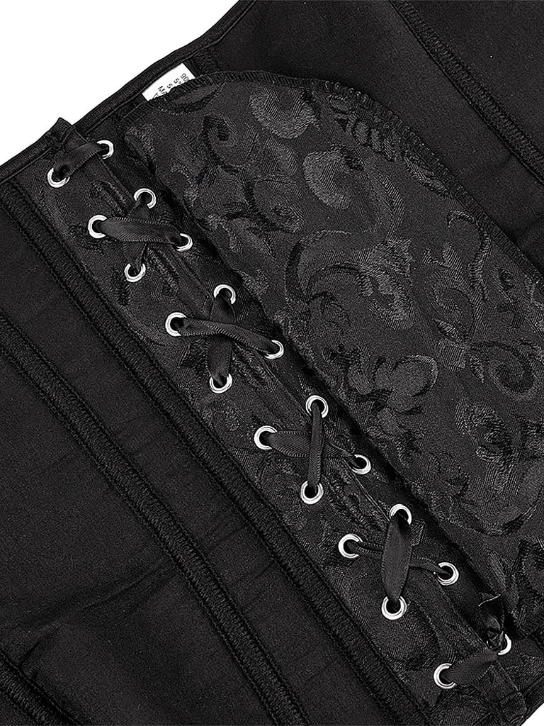 Black 1970s Stempunk Ruffled Lace Patchwork Corset — because 1970s glamour starts underneath