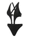 This Black 1970s Studded Cutout One-Piece Swimsuit carries 1970s vacation dreams in every stitch
