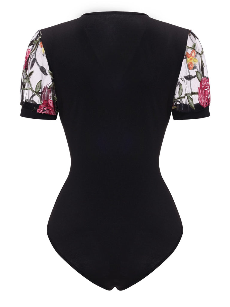 1970s VNeck Embroide Floral Bodysuit | 1970s | vintage fashion, retro style
