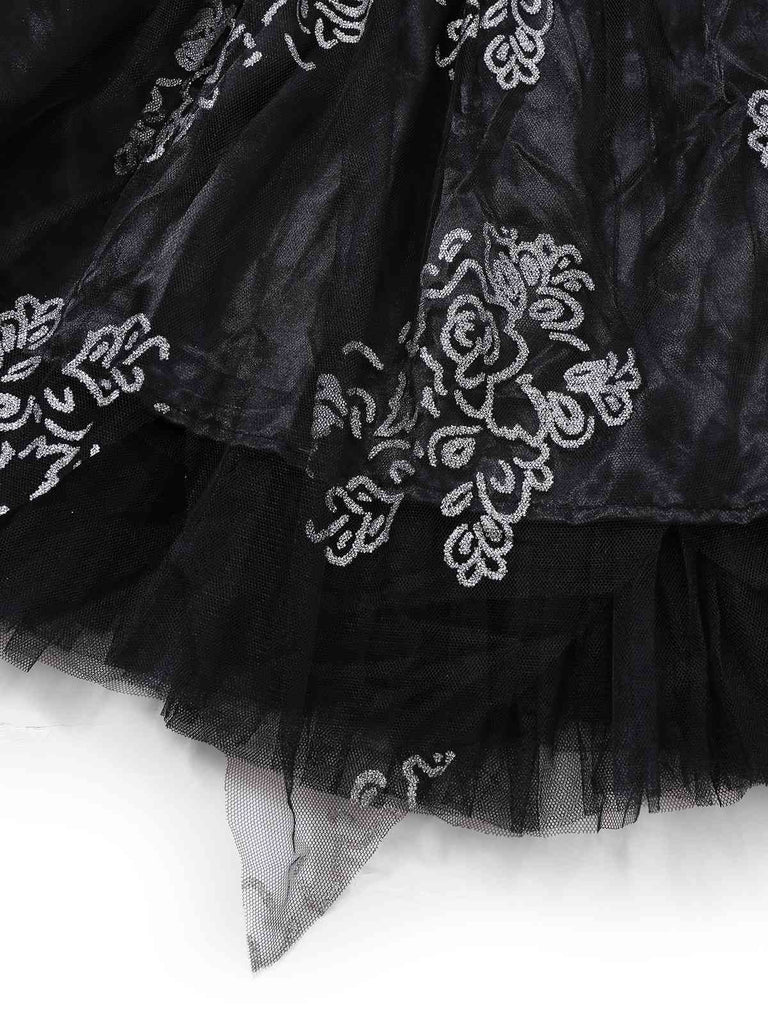Black 1970s Vampire Bride Off-Shoulder Mesh Dress - vintage dress, retro fashion, classic black