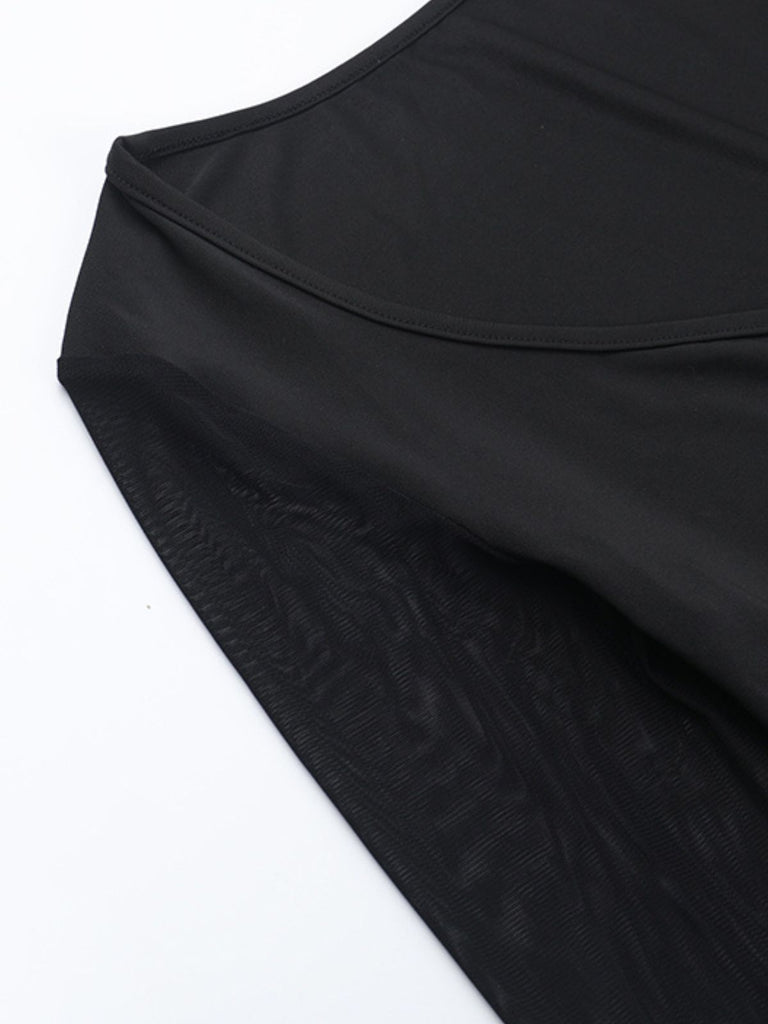 Black 1980s Gothic Sheer Sleeve Corset Slit Dress - vintage dress, retro fashion, classic black
