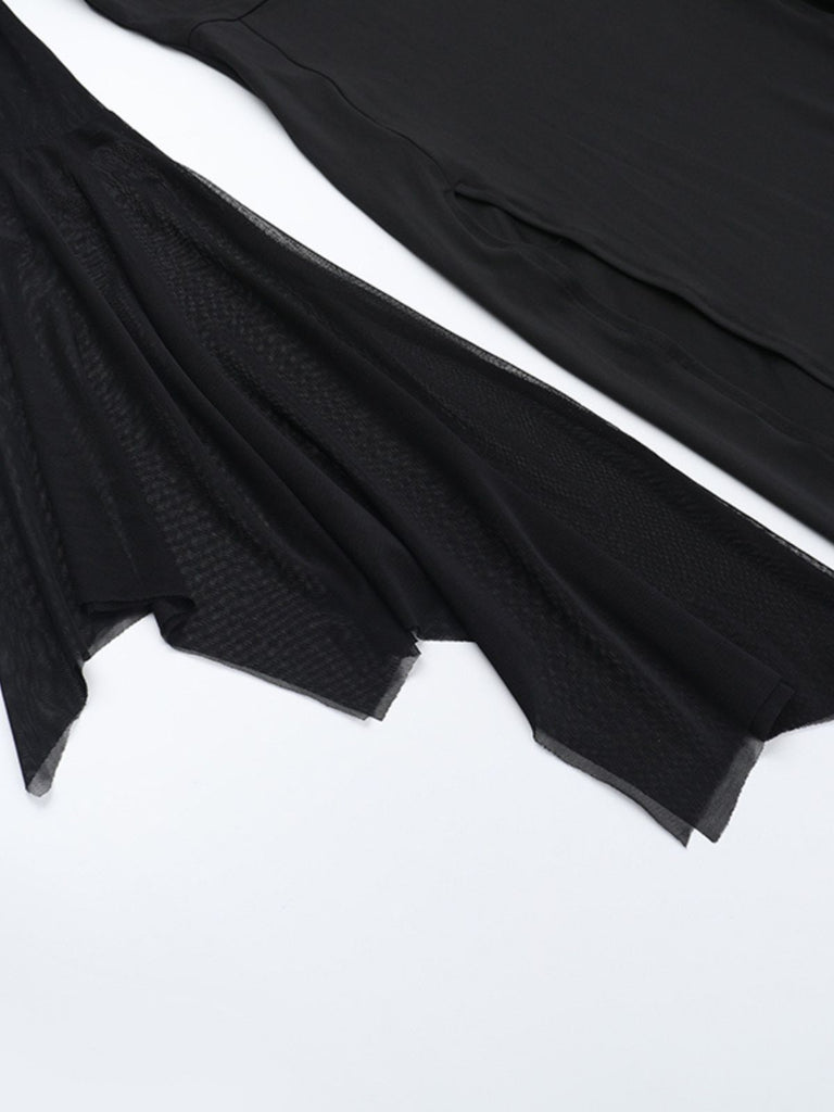 Black 1980s Gothic Sheer Sleeve Corset Slit Dress - vintage dress, retro fashion, classic black