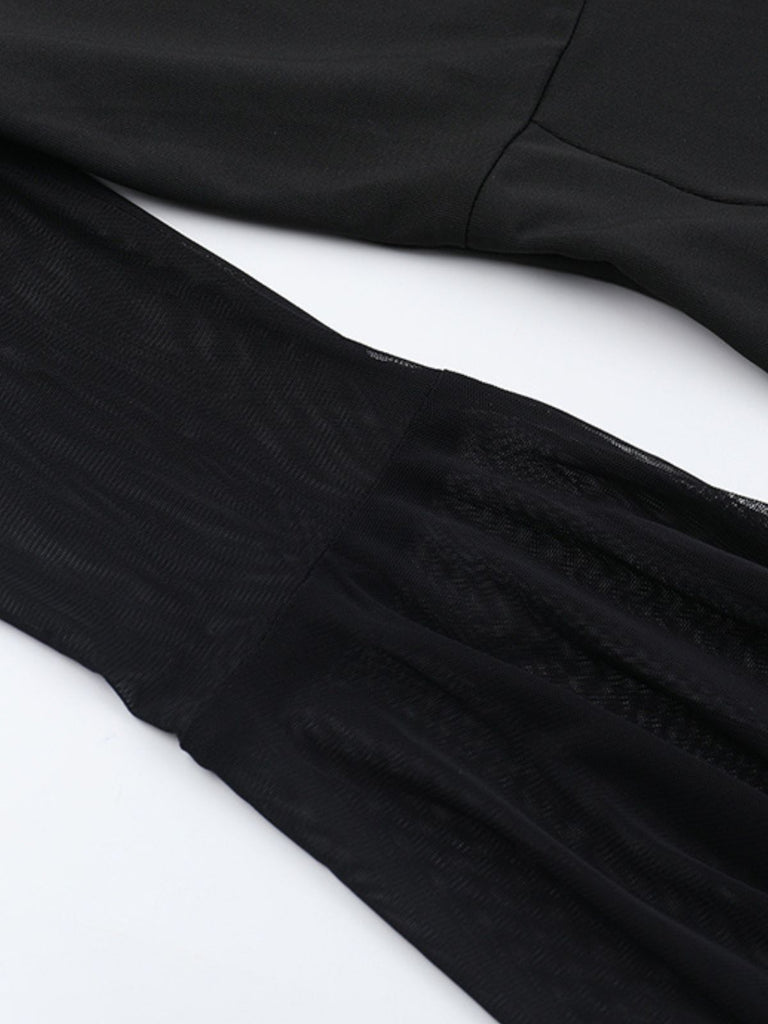 Black 1980s Gothic Sheer Sleeve Corset Slit Dress - vintage dress, retro fashion, classic black