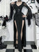 Black 1980s Gothic Sheer Sleeve Corset Slit Dress - vintage dress, retro fashion, classic black