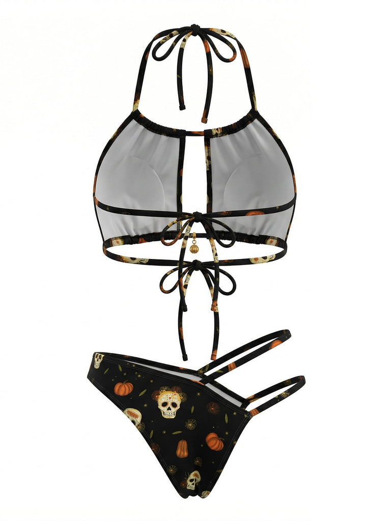 Black-1980s-Gothic-Skull-Bikini-Set, vintage, retro, swimwear