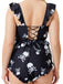 Black 1980s Gothic Skull Print Ruffles Bikini Set - vintage fashion, retro style, classic black