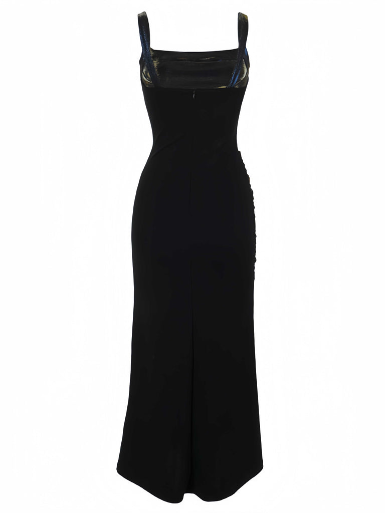 Black 1980s Gothic Slip Lace Maxi Dress - vintage dress, retro fashion, classic black