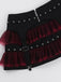 This Black 1980s Gothic Steampunk Mesh Ruffles Mini Skirt spins 1980s stories with every step