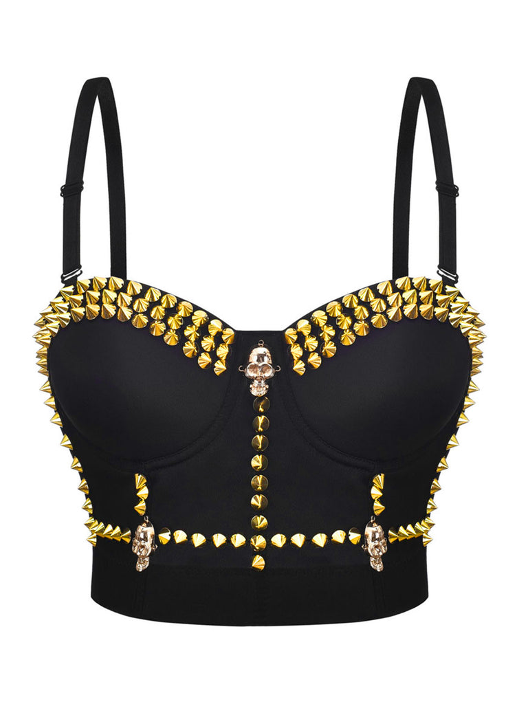 Black 1980s Halloween Punk Rivet Gothic Camisole - vintage fashion, retro style, classic black