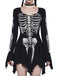 Black 1980s Halloween Skull Print Mini Dress - vintage dress, retro fashion, classic black
