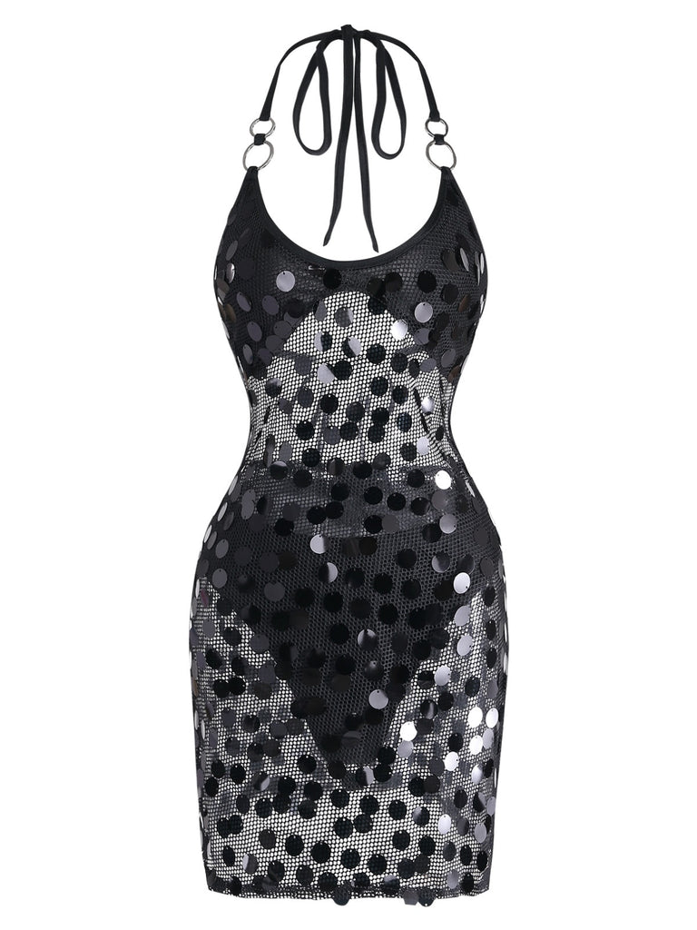 Black 1980s Halter Backless Mesh Cover-Up