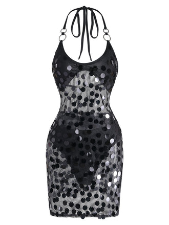 Black 1980s Halter Backless Mesh Cover-Up