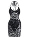 Black 1980s Halter Backless Mesh Cover-Up