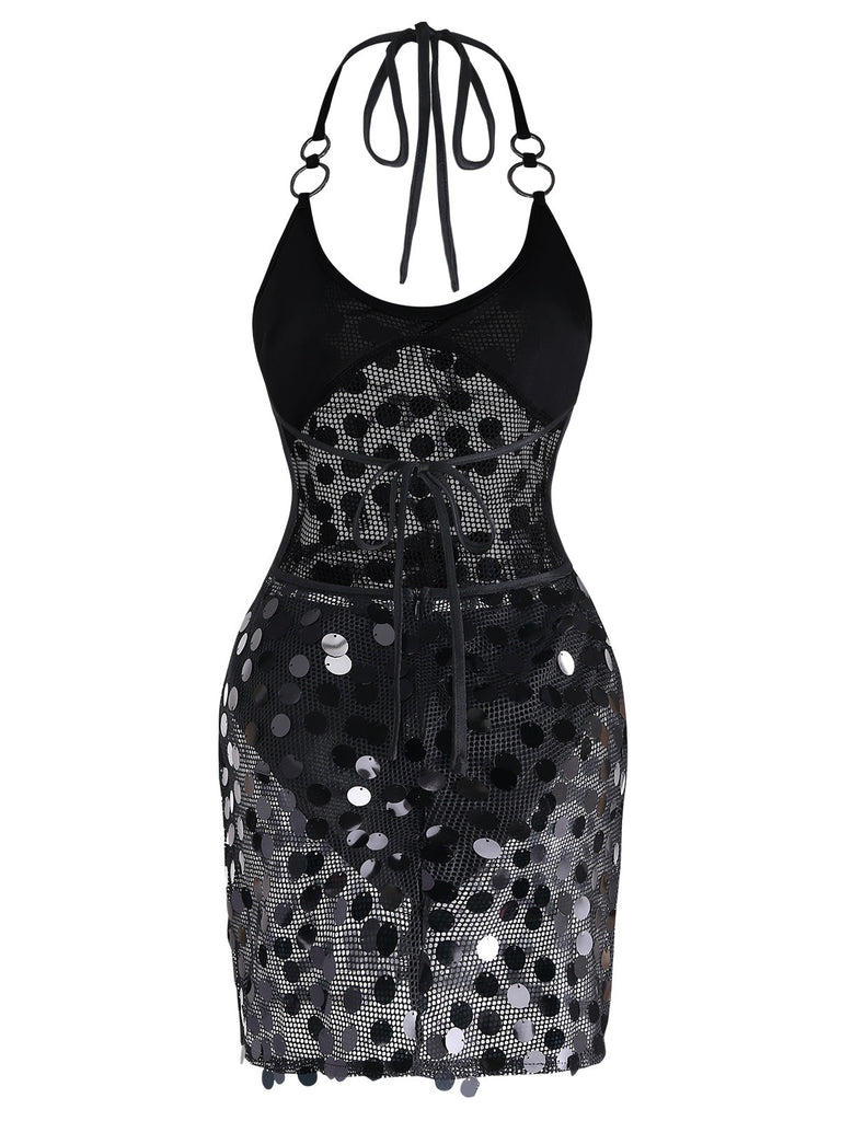 Black 1980s Halter Backless Mesh Cover-Up 6